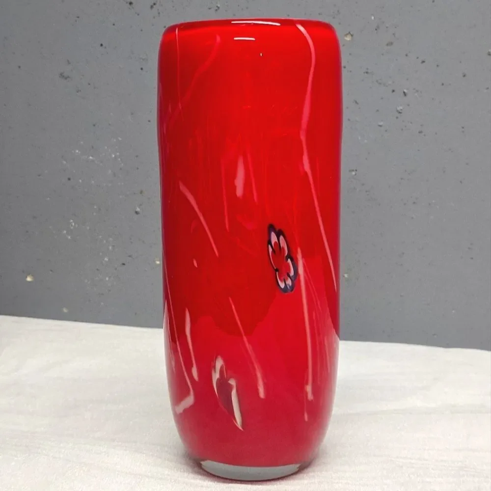 Eastern Hand Blown Murano Style Red Glass Abstract Art Vase
